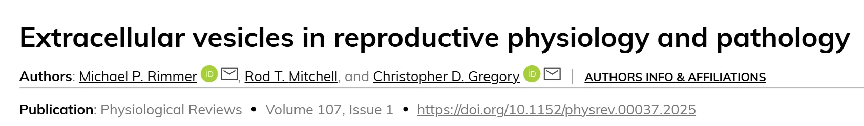 Michael Rimmer: Extracellular Vesicles in Reproductive Physiology and Pathology
